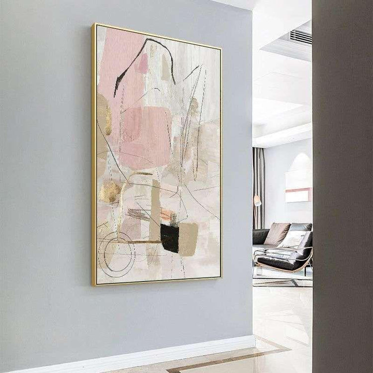 Wall Art 60cmx90cm Abstract Pink Gold Frame Canvas - Magdasmall