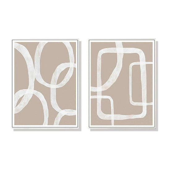 Wall Art 60cmx90cm Abstract White Lines 2 Sets White Frame Canvas