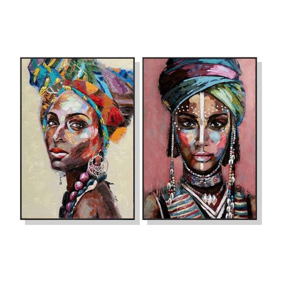 Wall Art 60cmx90cm African women 2 Sets Black Frame Canvas