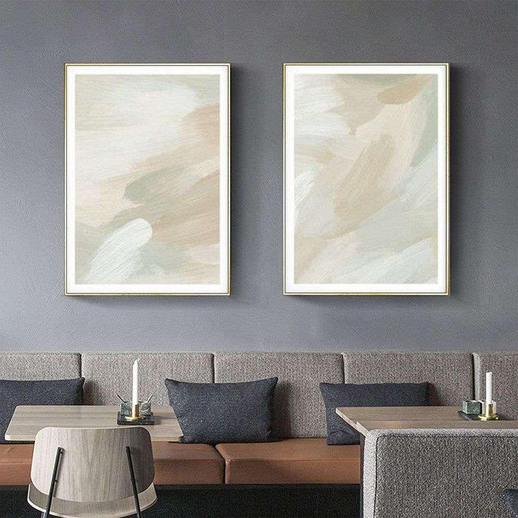 Wall Art 60cmx90cm Beige and Sage Green 2 Sets Gold Frame Canvas - Magdasmall