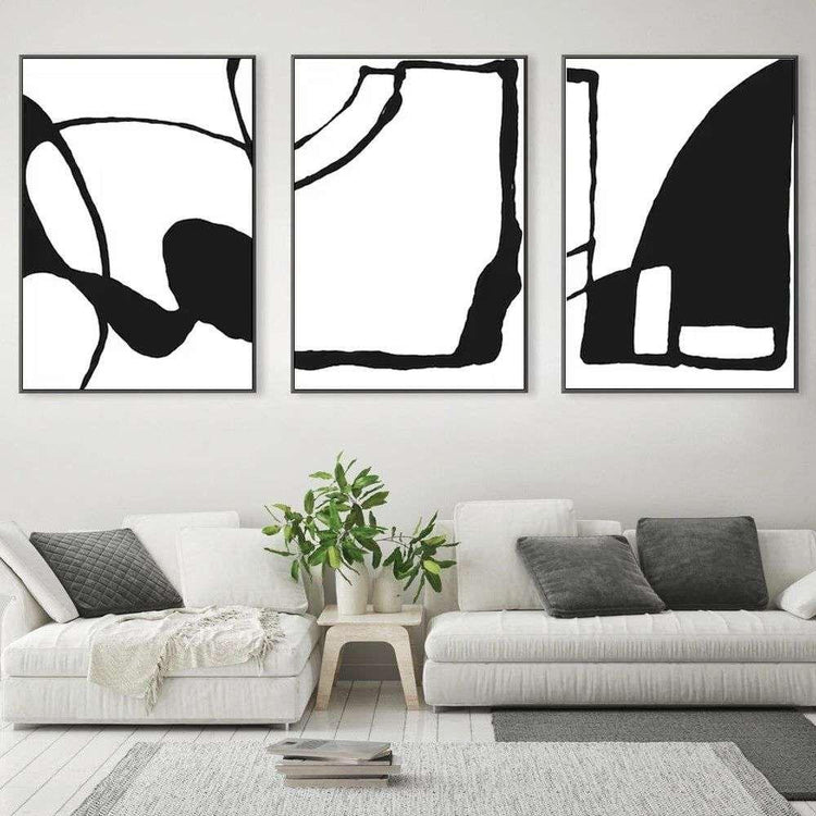 Wall Art 60cmx90cm Black and White 3 Sets Black Frame Canvas