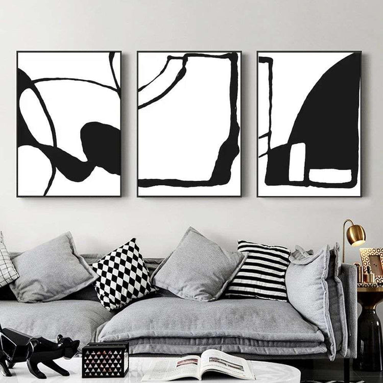 Wall Art 60cmx90cm Black and White 3 Sets Black Frame Canvas