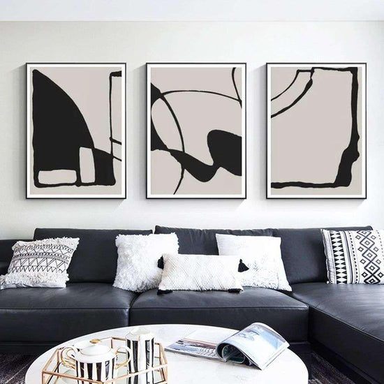 Wall Art 60cmx90cm Black Beige 3 Sets Black Frame Canvas - Magdasmall