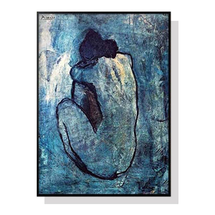 Wall Art 60cmx90cm Blue Nude by Pablo Picasso Black Frame Canvas - Magdasmall