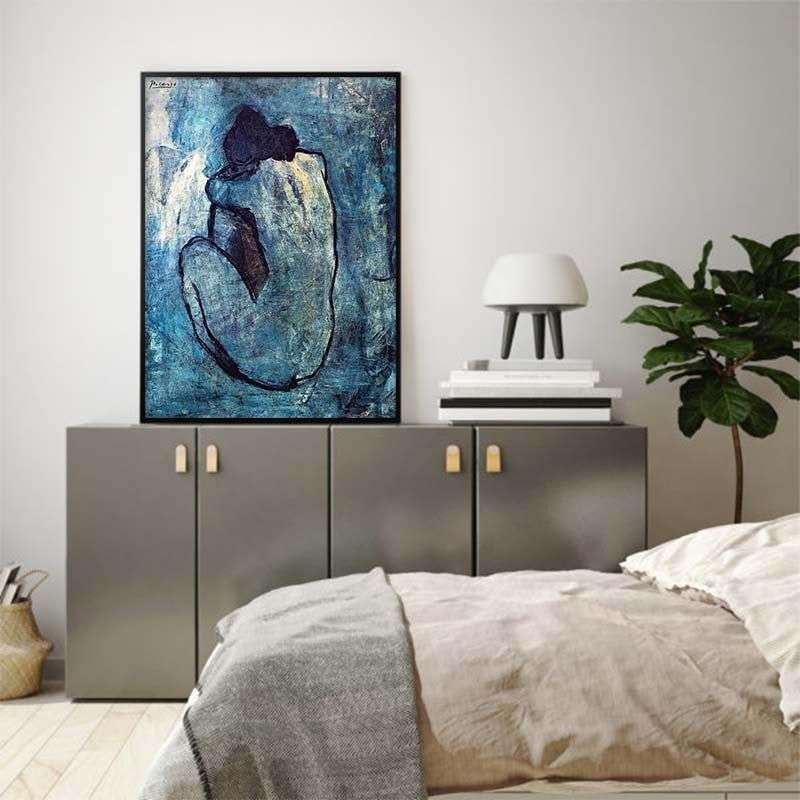 Wall Art 60cmx90cm Blue Nude by Pablo Picasso Black Frame Canvas - Magdasmall