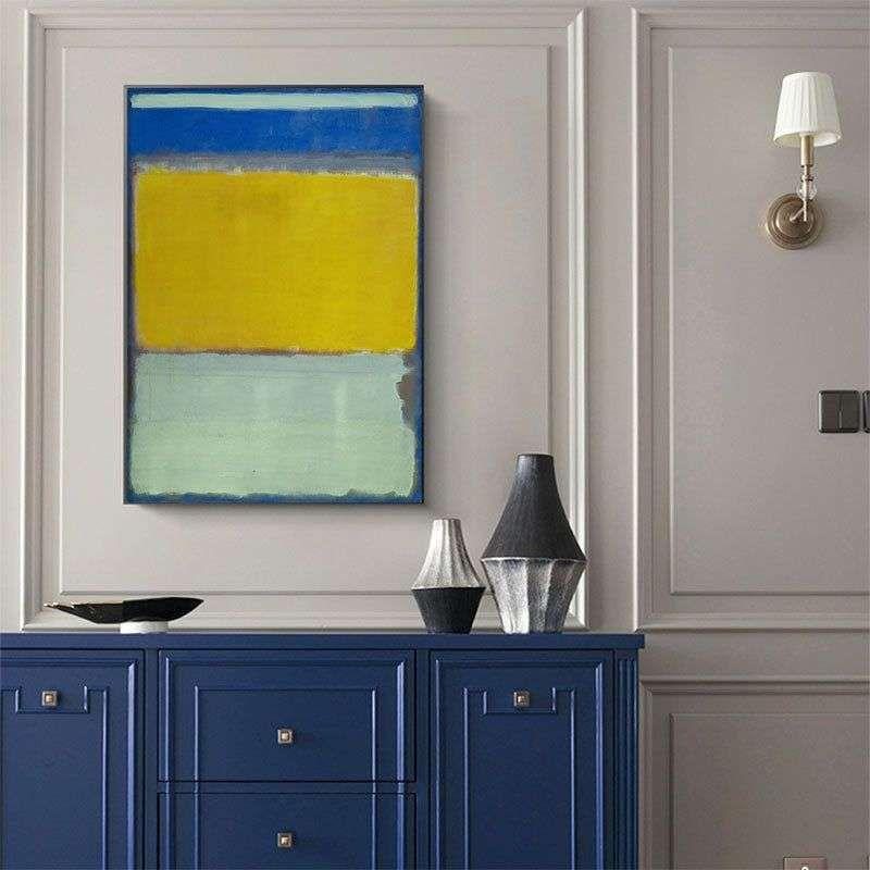 Wall Art 60cmx90cm Blue Yellow Green By Mark Rothko Black Frame Canvas - Magdasmall