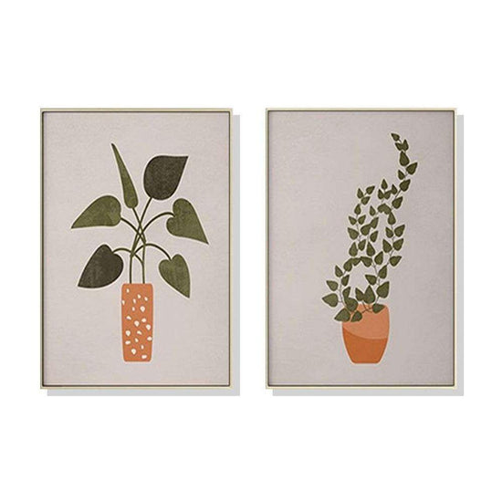 Wall Art 60cmx90cm Boho Botanical Art 2 Sets Gold Frame Canvas - Magdasmall