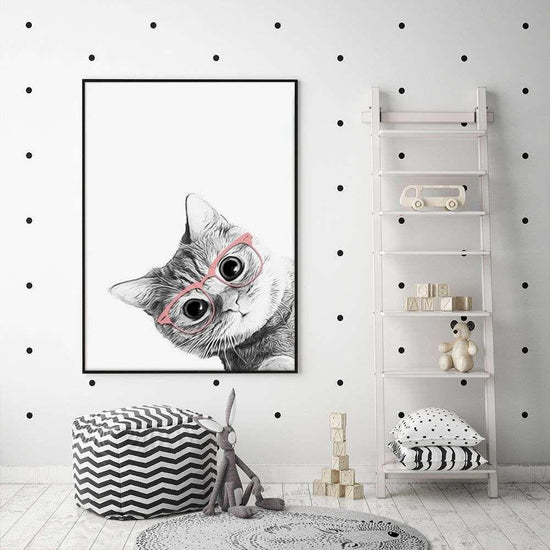 Wall Art 60cmx90cm Cat With Glasses Black Frame Canvas - Magdasmall