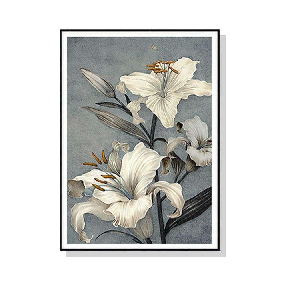 Wall Art 60cmx90cm Floral Lily II Black Frame Canvas - Magdasmall