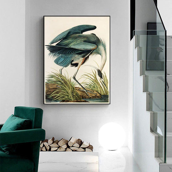 Wall Art 60cmx90cm Great Blue Heron By John James Audubon Black Frame Canvas - Magdasmall