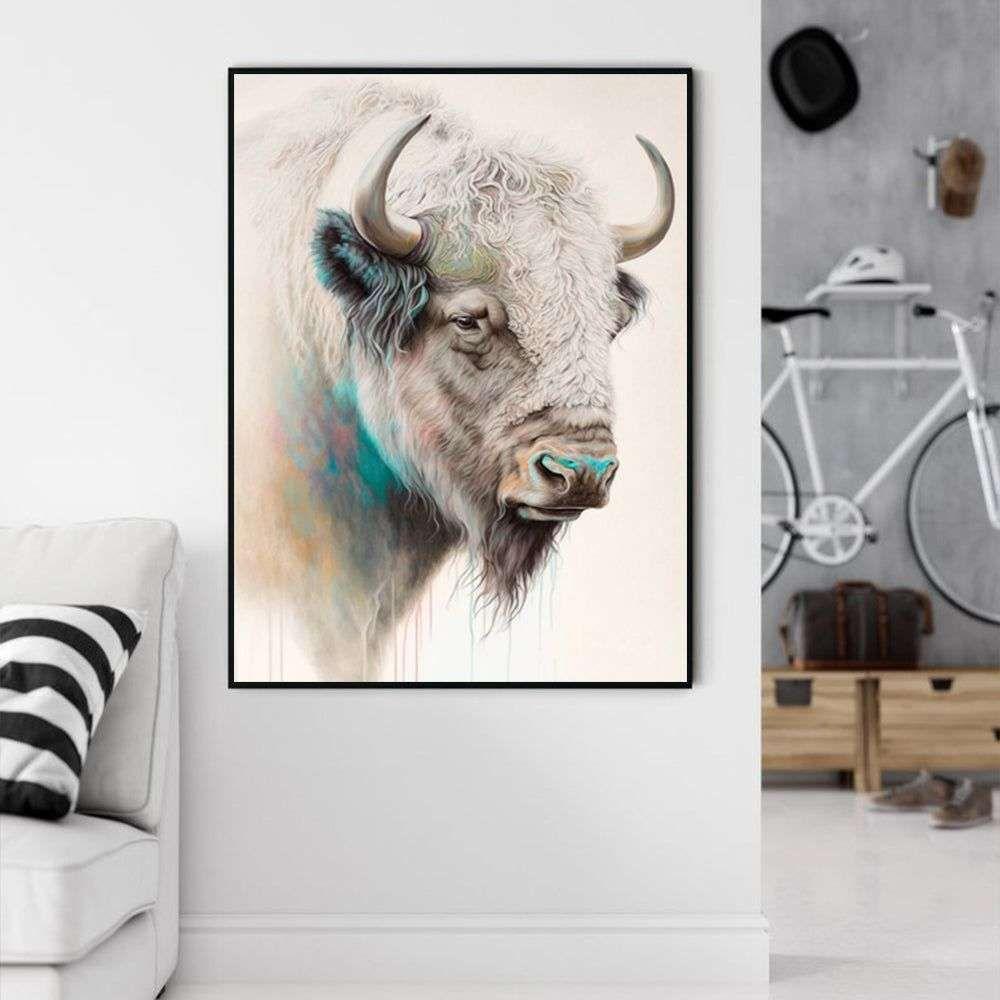 Wall Art 60cmx90cm Great White Buffalo Black Frame Canvas - Magdasmall