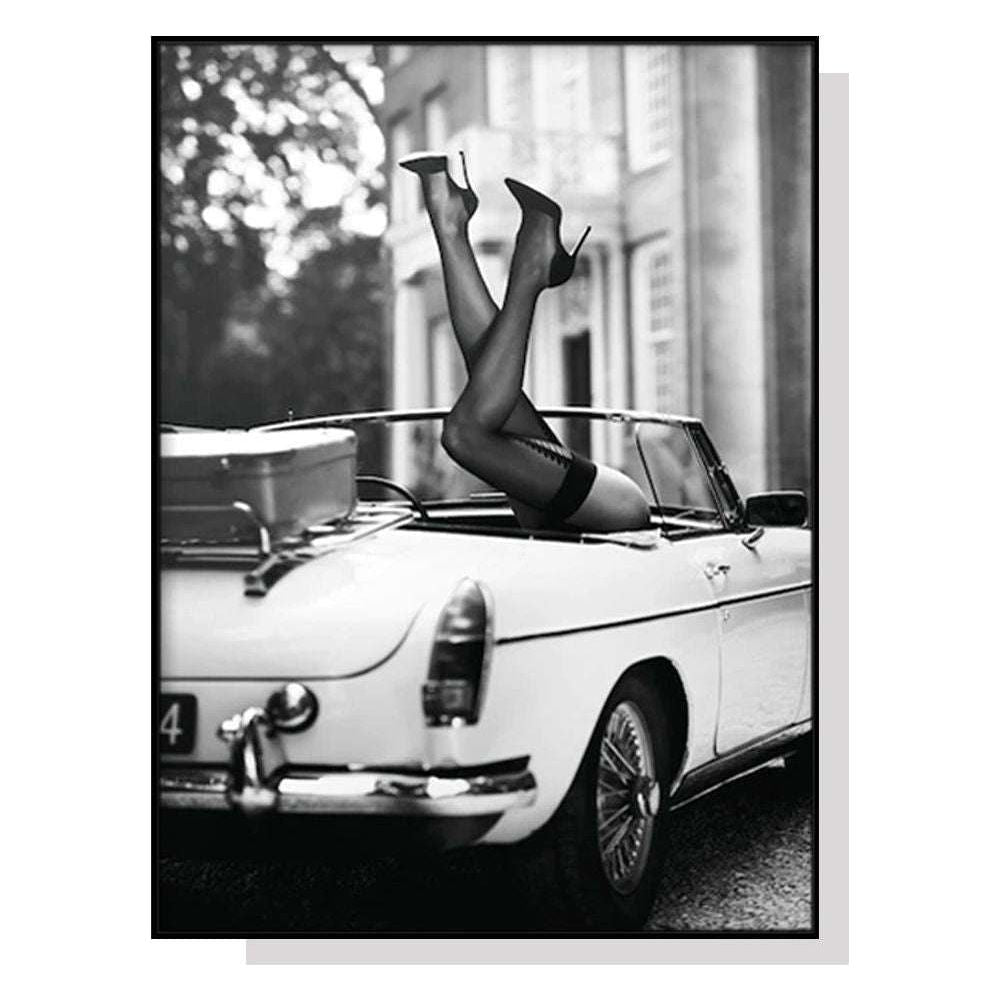 Wall Art 60cmx90cm High Heels in Classic Car Black Frame Canvas