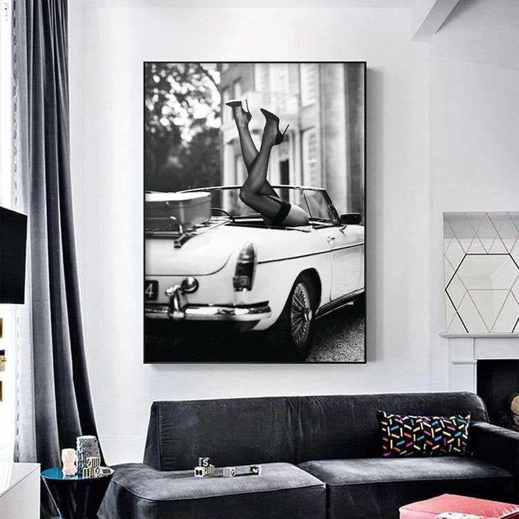 Wall Art 60cmx90cm High Heels in Classic Car Black Frame Canvas - Magdasmall