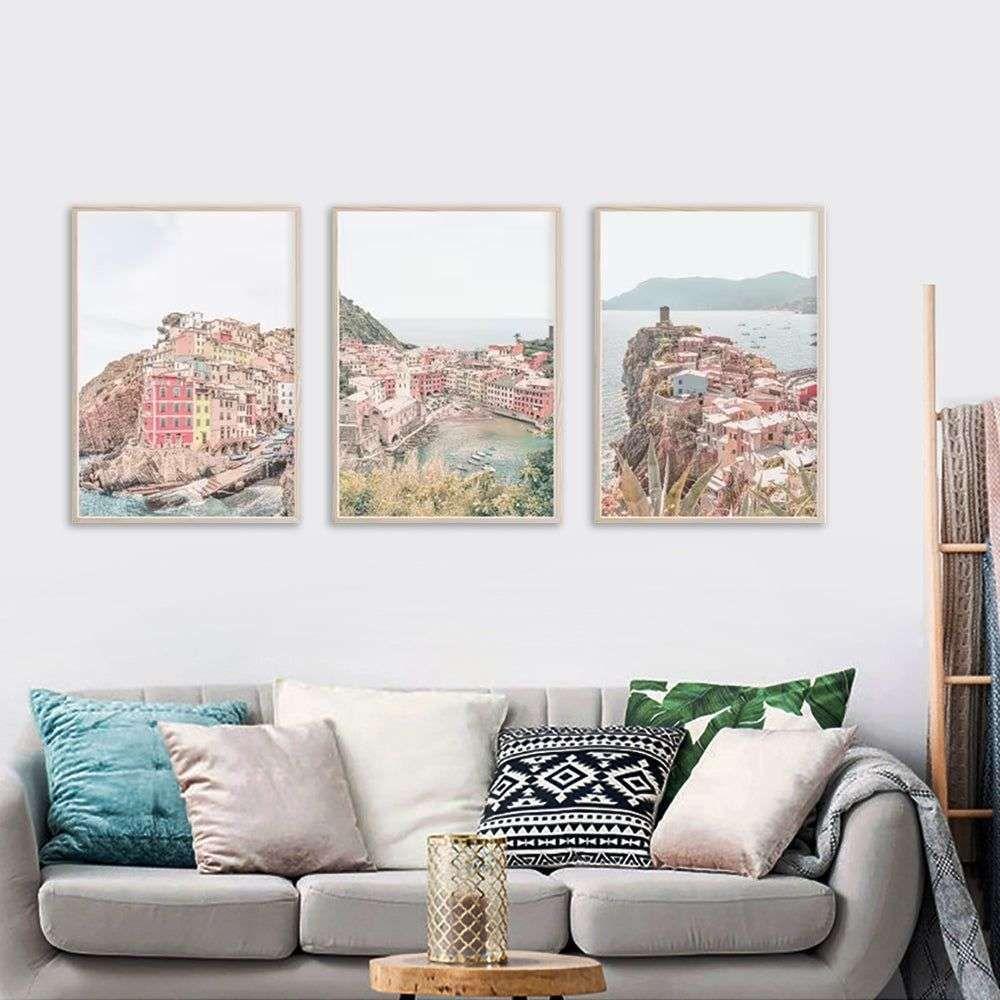 Wall Art 60cmx90cm Italy Cinque Terre 3 Sets Wood Frame Canvas - Magdasmall