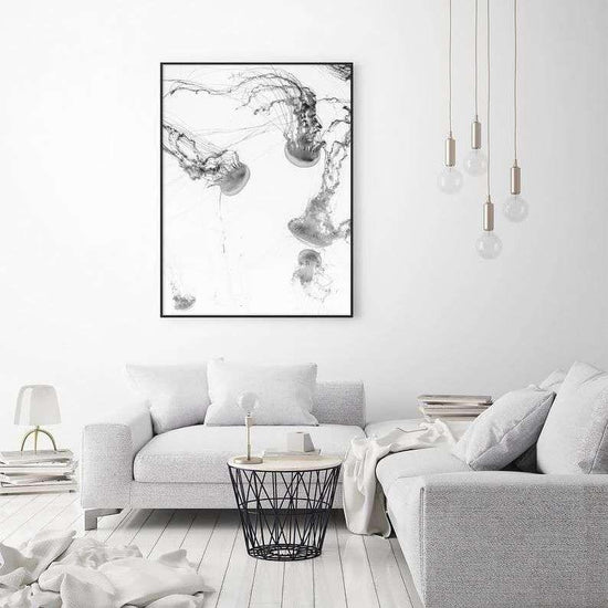 Wall Art 60cmx90cm Jellyfish Black Frame Canvas - Magdasmall