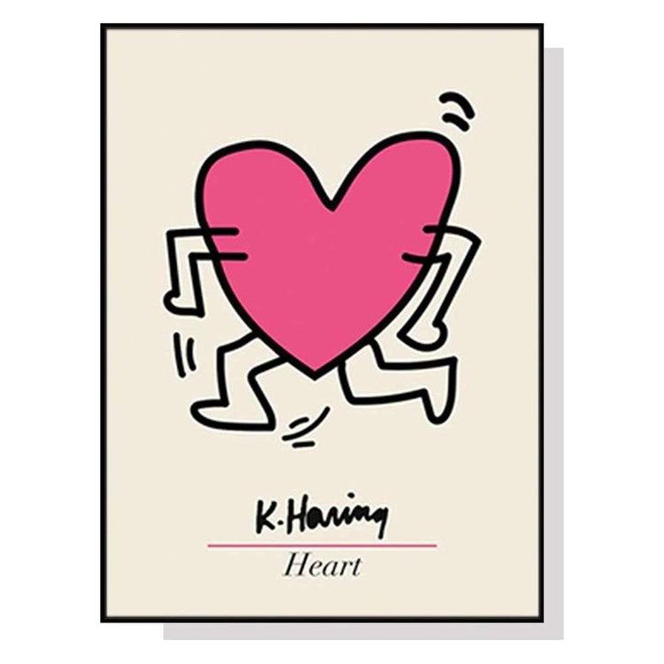 Wall Art 60cmx90cm Keith Haring Love Pop Art Black Frame Canvas - Magdasmall