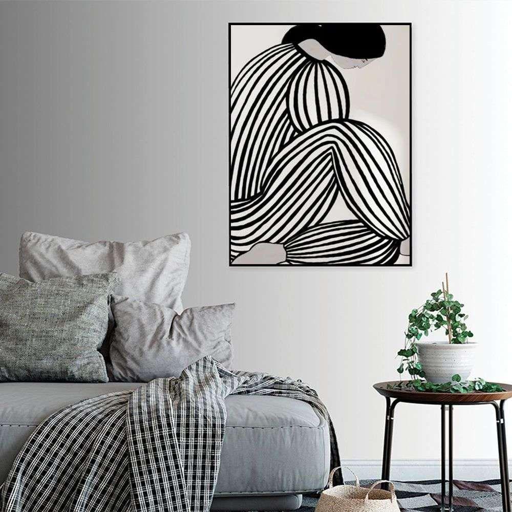 Wall Art 60cmx90cm Mid Century Figure Black Frame Canvas - Magdasmall