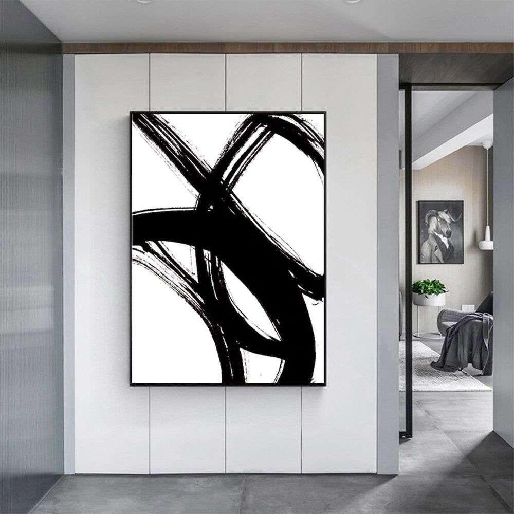 Wall Art 60cmx90cm  Minimalist Black Artwork Black Frame Canvas - Magdasmall