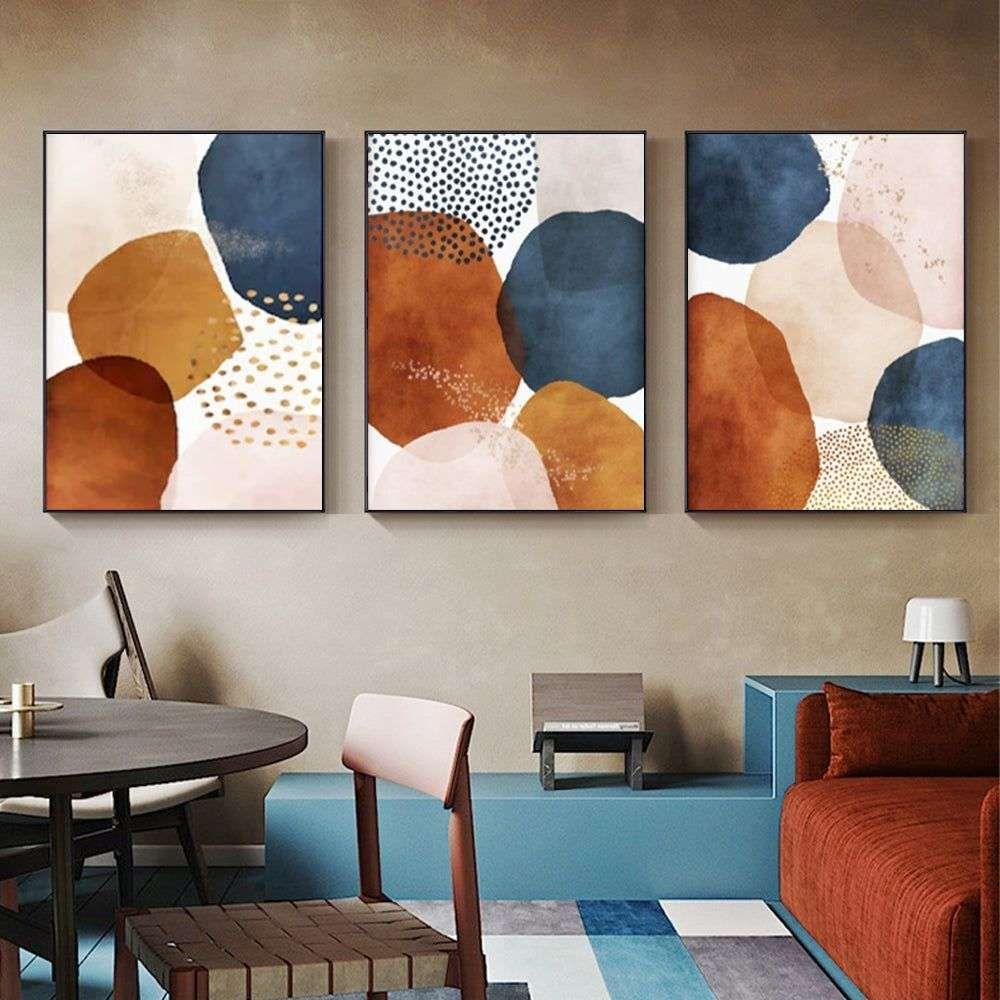 Wall Art 60cmx90cm Navy Pink Beige 3 Sets Black Frame Canvas - Magdasmall