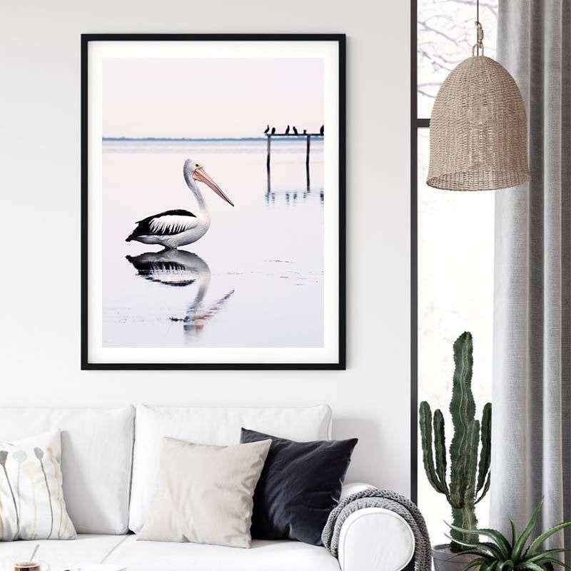 Wall Art 60cmx90cm Pelican Black Frame Canvas - Magdasmall