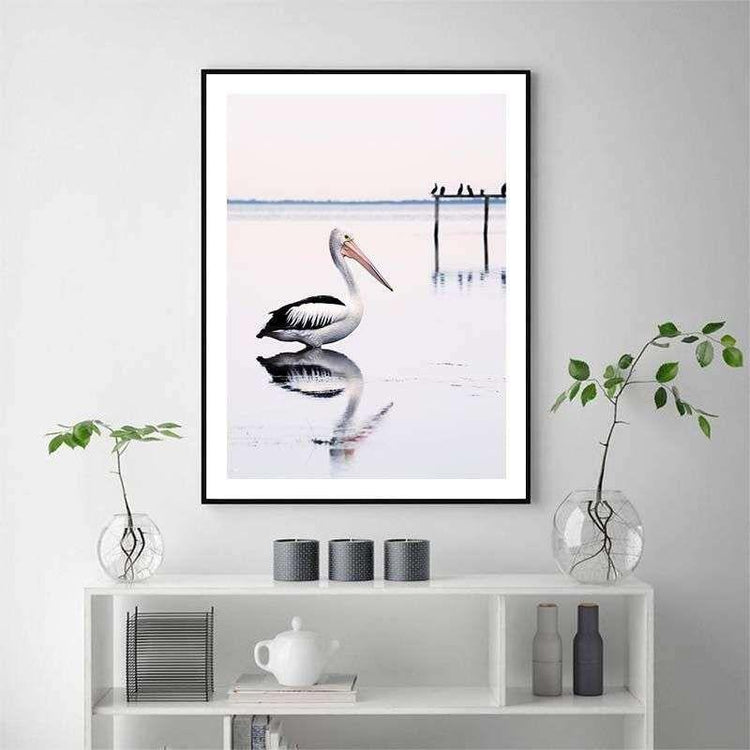 Wall Art 60cmx90cm Pelican Black Frame Canvas - Magdasmall