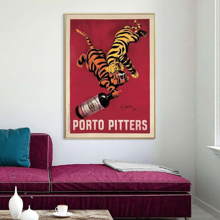 Wall Art 60cmx90cm Porto Pitters Vintage Gold Frame Canvas - Magdasmall