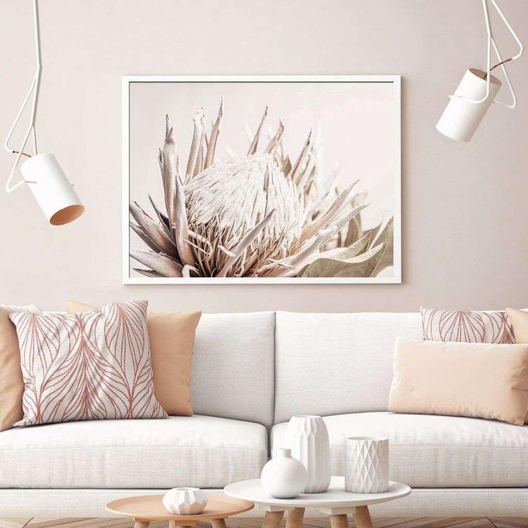 Wall Art 60cmx90cm Pure Protea II White Frame Canvas - Magdasmall