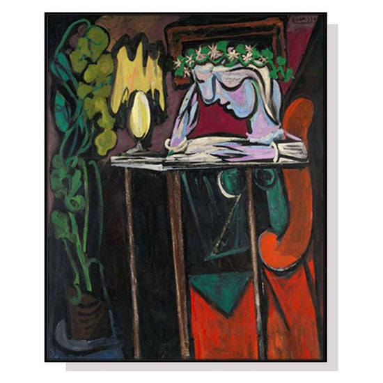 Wall Art 60cmx90cm Reading Girl by Pablo Picasso Black Frame Canvas - Magdasmall