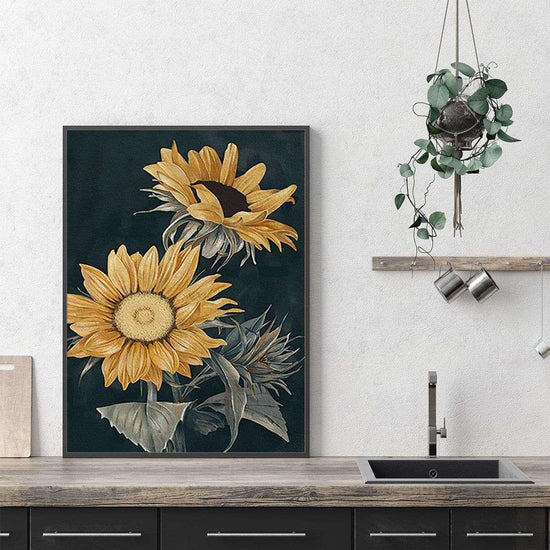 Wall Art 60cmx90cm Sunflowers Black Frame Canvas - Magdasmall