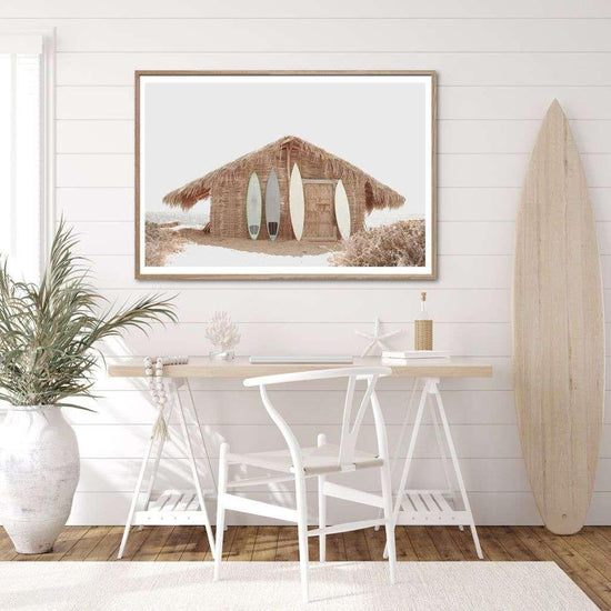 Wall Art 60cmx90cm Surf Cabin Wood Frame Canvas - Magdasmall