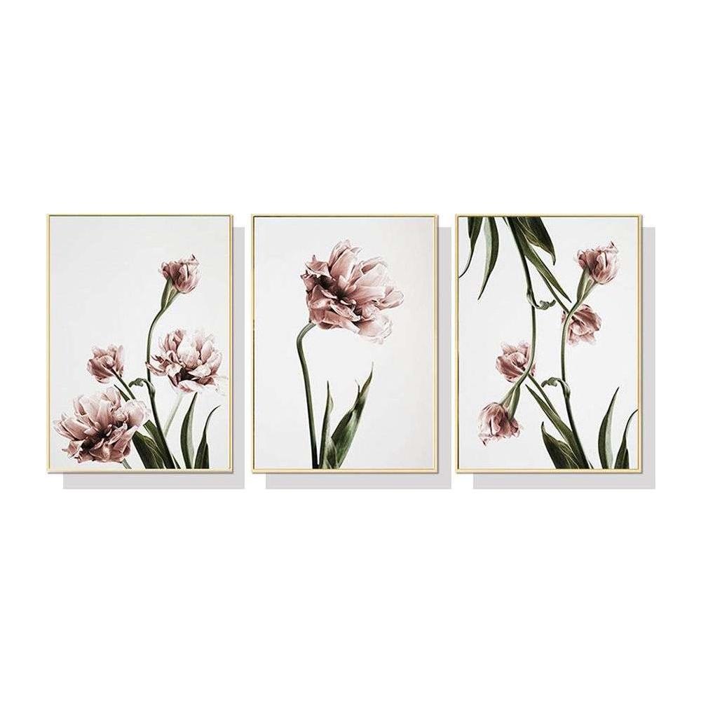 Wall Art 60cmx90cm Tulip Flower 3 Sets Gold Frame Canvas - Magdasmall