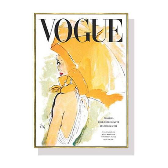 Wall Art 60cmx90cm Vogue Girl Gold Frame Canvas - Magdasmall