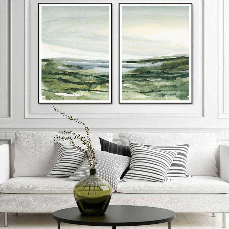 Wall Art 60cmx90cm Watercolor landscape 2 Sets Black Frame Canvas - Magdasmall