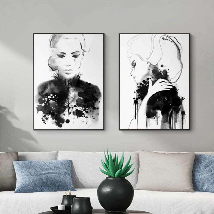 Wall Art 60cmx90cm Watercolor Sketch 2 Sets Black Frame Canvas - Magdasmall