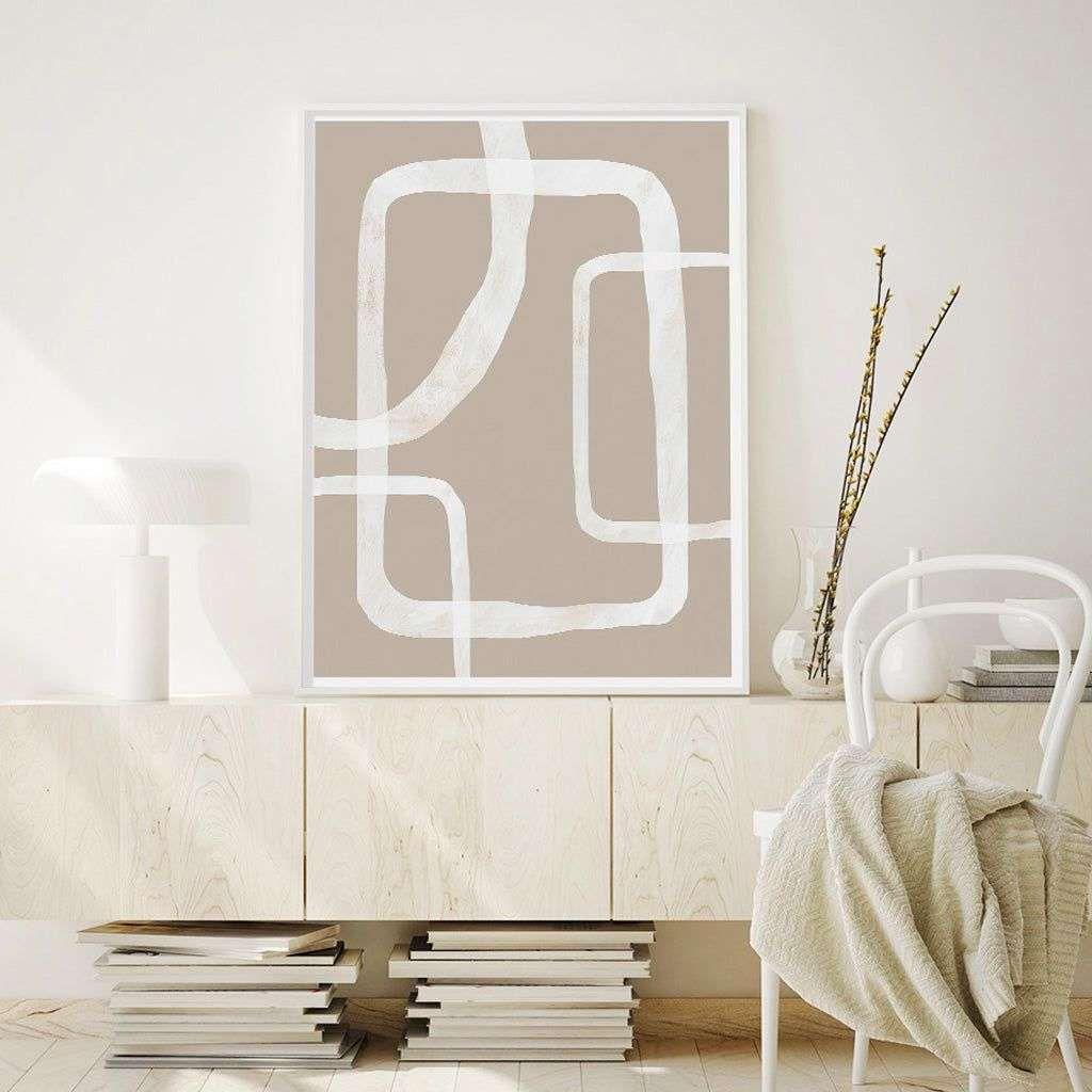 Wall Art 70cmx100cm Abstract White Lines 2 Sets White Frame Canvas