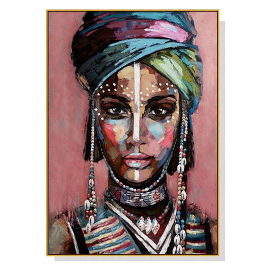 Wall Art 70cmx100cm African woman II Gold Frame Canvas