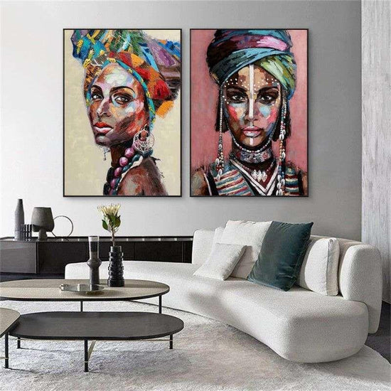 Wall Art 70cmx100cm African women 2 Sets Black Frame Canvas - Magdasmall