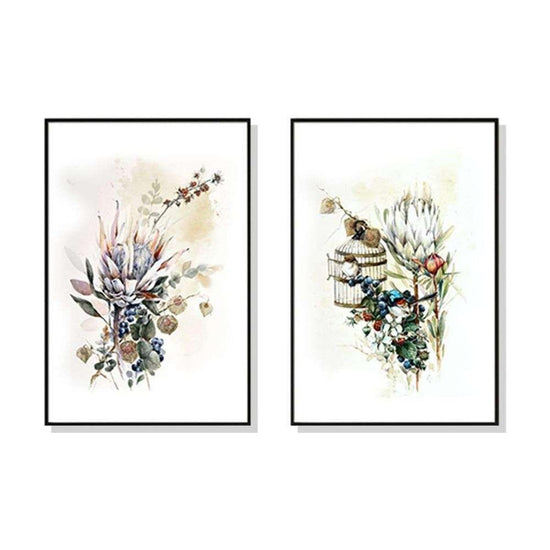 Wall Art 70cmx100cm Berries And Protea 2 Sets Black Frame Canvas - Magdasmall