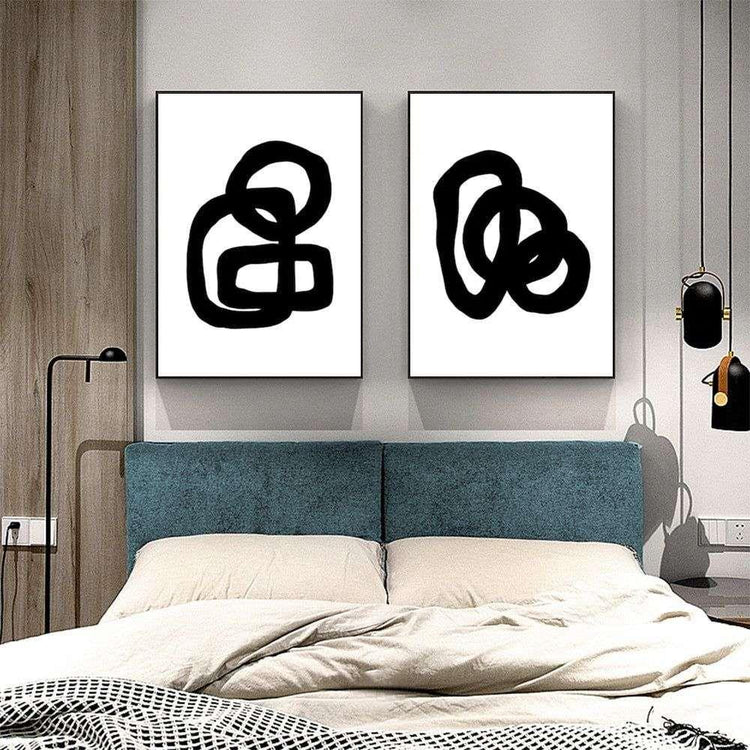 Wall Art 70cmx100cm Black and White 2 Sets Black Frame Canvas - Magdasmall