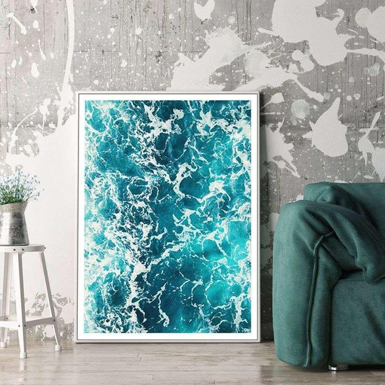 Wall Art 70cmx100cm Blue Ocean White Frame Canvas - Magdasmall