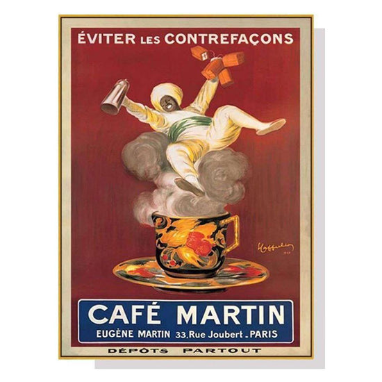 Wall Art 70cmx100cm Cafe Martin Gold Frame Canvas - Magdasmall