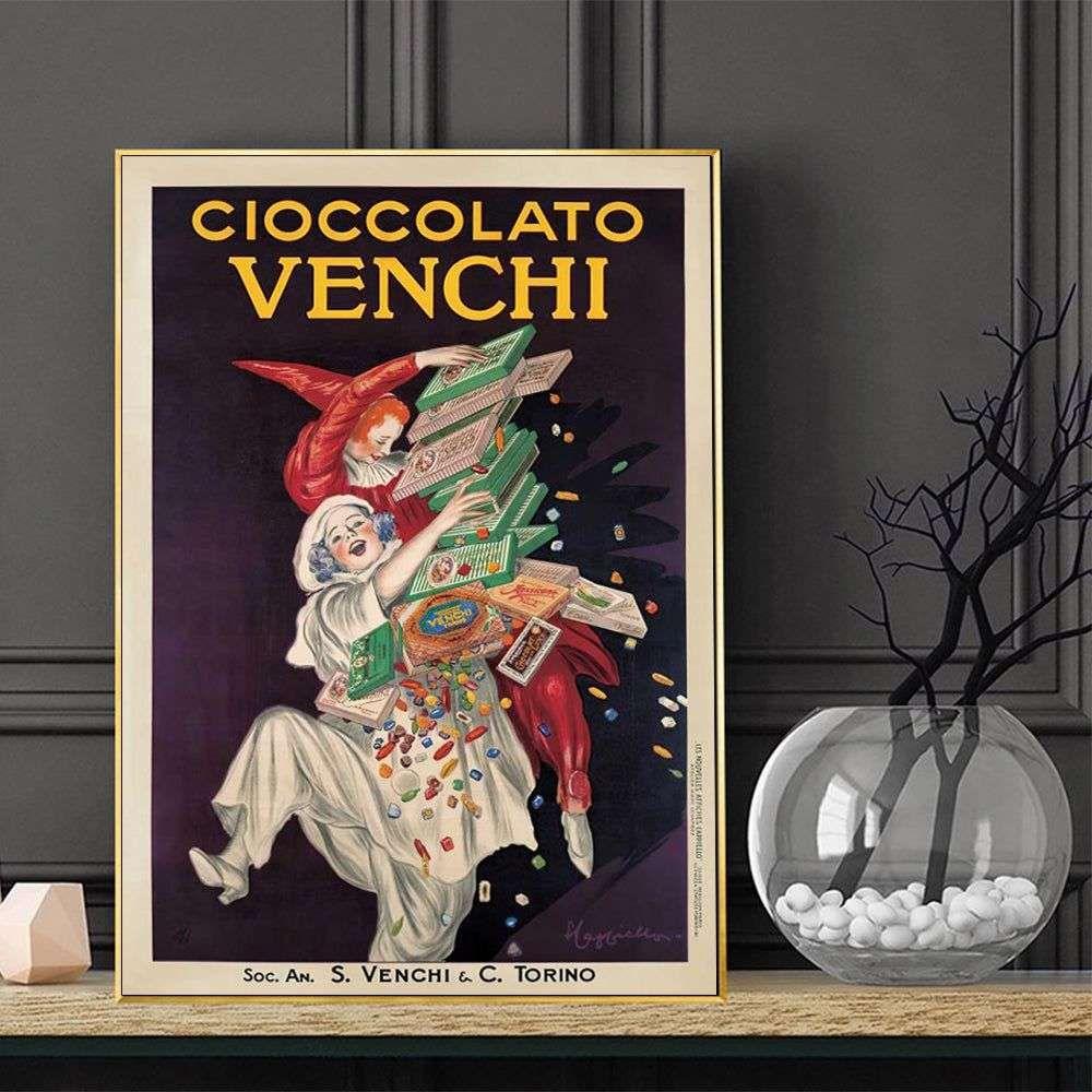 Wall Art 70cmx100cm Cioccolato Venchi Vintage Gold Frame Canvas - Magdasmall