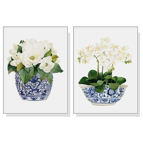 Wall Art 70cmx100cm Elegant Flower 2 Sets White Frame Canvas - Magdasmall