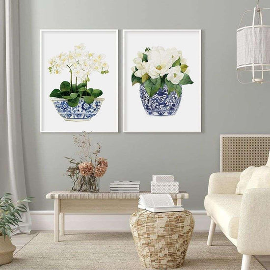 Wall Art 70cmx100cm Elegant Flower 2 Sets White Frame Canvas - Magdasmall