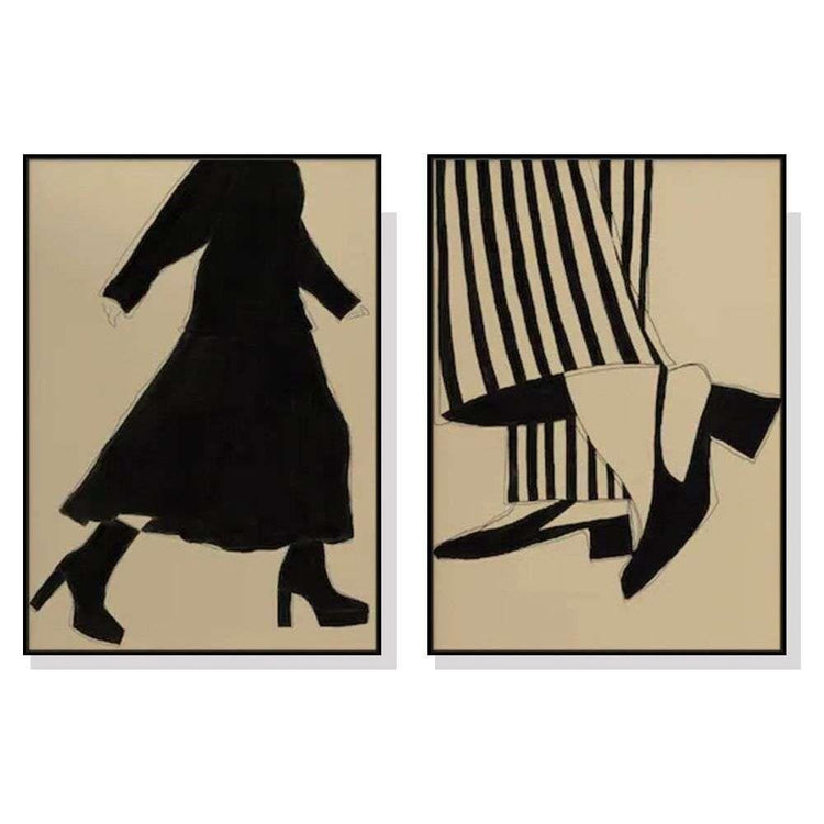 Wall Art 70cmx100cm Fashion Illustration 2 Sets Black Frame Canvas - Magdasmall