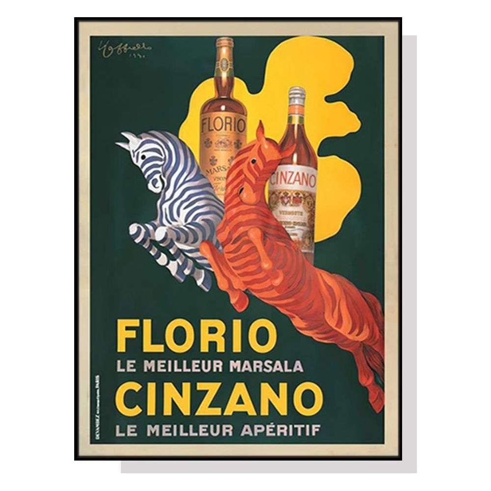Wall Art 70cmx100cm Florio Cinzano Black Frame Canvas - Magdasmall