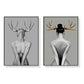 Wall Art 70cmx100cm Girl With Gold Horn 2 Sets Black Frame Canvas