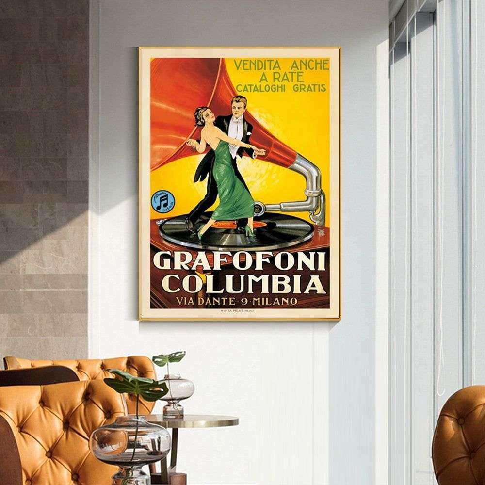 Wall Art 70cmx100cm Grafofoni Columbia Gold Frame Canvas - Magdasmall