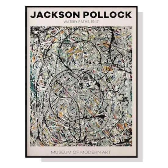 Wall Art 70cmx100cm Jackson Pollock Exhibition III Black Frame Canvas