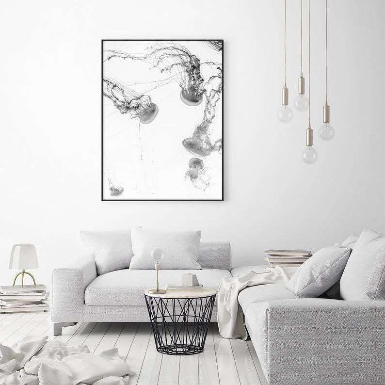 Wall Art 70cmx100cm Jellyfish Black Frame Canvas